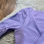 SheIn Blouse V Neck Long Sleeve Size Small Lavender Cropped Ribbed Womens Photo 2