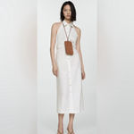 Mango NWOT  white Linen shirt-collar Button Down Midi Casual dress sz 2 Photo 2