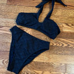 Cupshe Black Floral Eyelet Bandeau Halter Tie Back Bikini XS/Small NEW Photo 0