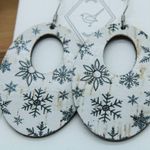 Handmade Cork on Leather Oval Cutout Snowflake Winter Christmas Lightweight Earrings Photo 3