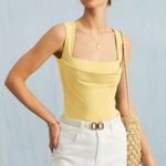 Rihoas Yellow Square Neck Ruched Tank Top Photo 2