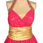 Hot Pink Gold Polka Dot Halter Gown 16 Beaded Corset Back Prom Pageant Princess Photo 2
