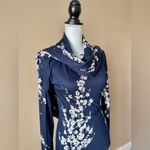 IZAAK | Navy Blue Floral Print Draped Long Sleeve Maxi Dress Sz S Photo 2