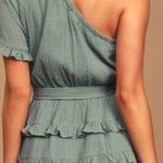 NWT Lulu’s All The Sage One Shoulder Ruffle Dress ~ size Large Green Photo 1