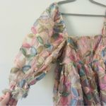 Storia  Stacy Sequin Floral Multi Puffed Sleeve Sparkle Babydoll Mini Dress L Photo 5