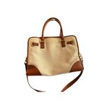 Michael Kors Michael Kors Hamilton Stripe Satchel Bag Ivory Red Brown Leather Trim Photo 1