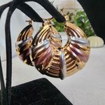 Gold Chunky Hoop Earrings Tricolor Accent Photo 5