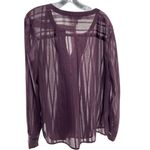 Loft  Plum gold metallic sheer long sleeve button up blouse casual wedding work L Photo 1