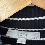 Loft  Waffle Knit Mock Neck Top Black and White Stripe Cute Button Detail Photo 3