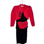 1980s Jitwo’s by Harmon & Co Black Velvet Cocktail Dress w Red Bow XS Photo 1