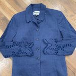 Kasper  Navy Blue Floral Eyelet Linen Blazer Size 6P Photo 1