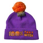 Happy Halloween 100% That Witch Beanie Purple Orange One Size Fits Most Photo 4