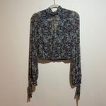 Free People All Dolled Up Mesh Long Sleeve Cropped Floral Top Blouse Green Small Photo 5