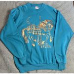 Jerzees Vintage Horse Carousel Sweatshirt  Glitter Pullover M 80s USA Crew Teal Photo 0