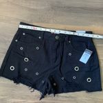Hot Kiss  Women’s Black Rivets High Rise Shortie Jean Shorts Size 12 NWT Photo 2