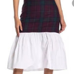 English Factory  Blue Tartan Plaid White Cotton Combo Midi Skirt Womens Size M* Photo 0