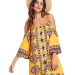 Tribal Print Kimono Tunic Dress Yellow Photo 1