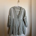 ZARA  Boho Tiered Flowy Mini Dress Sz Small Loose Fit Lace‎ Green Tie Photo 2