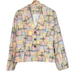 Talbots  Women's Madras Plaid Blazer Size 6‎ Blue Pink Green Patchwork Preppy Photo 0