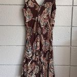 Vintage Women's Y2K Chocolate Paisley Floral Floret V Neck Midi Dress size 10 Brown Photo 2