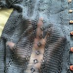 Vintage Passports Pier 1 long sleeve semi sheer navy embroidered button up top L Blue Size L Photo 4