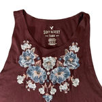 American Eagle Soft & Sexy Burgundy Embroidered Floral Tank Top Size Medium Photo 2