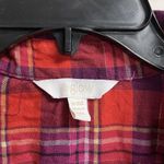 a glow a:glow Medium maternity top plaid flannel red purple soft roll-up sleeves vneck Photo 8