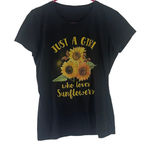 Women's Size Medium Black Sunflower Floral Short Sleeve Graphic T Shirt Black Photo 0