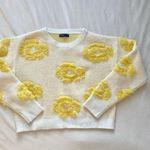 butter yellow and white fuzzy geometric sweater Size M Photo 1