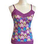 Route 66 Vintage Lace Trim Cami Tank Top Y2K Chevron Print Coquette Sz XS Photo 8
