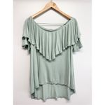 Free People Beach Off Shoulder Shirt Ruffle Green Pullover Size Large Photo 1