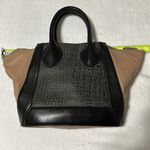 Pour La Victoire  Black Beige Maison Croc Embossed Leather Medium Tote Handbag Photo 5