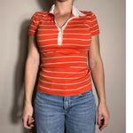 Jones New York Vintage  Sport Preppy Orange White Stripe Collared Shirt Size S Photo 4