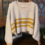 Pilcro  Striped Cropped Knit Sweater Light Purple Mustard Yellow Size Medium Photo 0