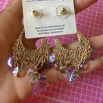ALDO earrings transparent multicolor crystals flower paved tassel drop gold tone Photo 4