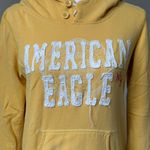 American Eagle Yellow Hoodie Sweatshirt Fleece Lined Pullover Sz S Skater Y2K Photo 1