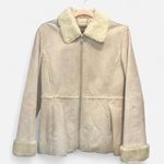 Guess Y2K Cream Genuine Suede Coat Faux Fur Lined Collar 90s Minimalist Small Photo 2