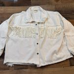 White Fawn ✨ Savannah Jane White Denim Fringe Jacket - Size L - Western Boho Festival Chic Photo 0