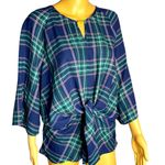 Krazy Kat  PLAID PEPLUM TOP BLOUSE TIE KNOT FRONT L Photo 2