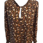 New NWT Boho Floral V Neck Tie Front Long Sleeve Top Large L Photo 0