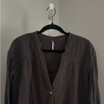 Free People Changing Horizons Deep V-neck Gauze Pullover Top Raw Hem Dark Gray Women’s Size Large Photo 5