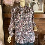 VINTAGE 1980'S ALFRED DUNNER RED, GREEN PAISLEY PRINT BLOUSE WITH BOW (16) Photo 1