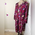JustFab Floral Boho Burgundy Lace Up Front Long Sleeve Babydoll Dress Size 1X Photo 4