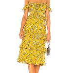 Tularosa Lily Midi Dress Tiered Ruffle Yellow Floral size XS Off Shoulder Garden Photo 1