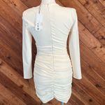 ZARA NWT Cream White Ruched Long Sleeve V Neck Bodycon Mini Dress Medium Photo 1