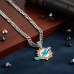 NFL Miami Dolphins 20 Inch Necklace Pendant Cuban Chain Link Football Jewelry Photo 1