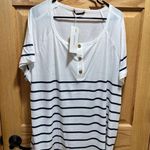 Bloomchic Striped Print Raglan Sleeve Button Up T-shirt Size 18/20 2X NWT Photo 1