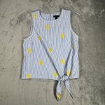J.Crew  Shirt Blue White Striped Tie-Front Tank Sleeveless Embroidered Size 8‎ Photo 1