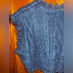ZARA  Metallic Blue Wool blend Cable Knit Frayed Sleeveless Crop Top size s Photo 4
