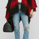 EXPRESS  oversized blanket poncho red black textured open front, size one size Photo 0